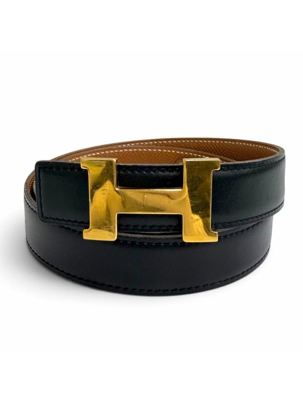Hermes Vintage Gold Martin Margiela Era Constance Reversible Leather Belt 75